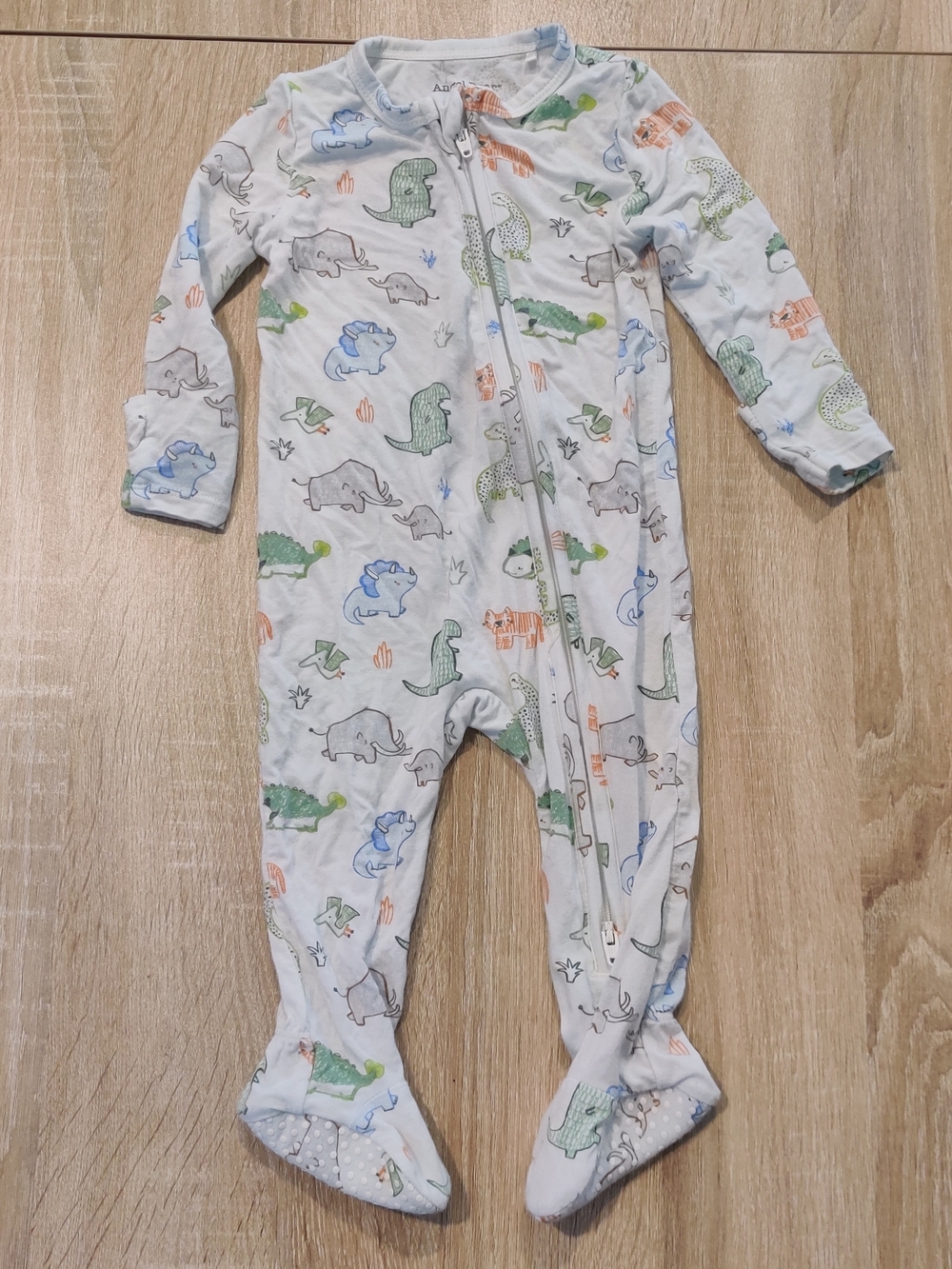 Angel Dear White Footed One-Piece with Dino Print Size 3-6mo